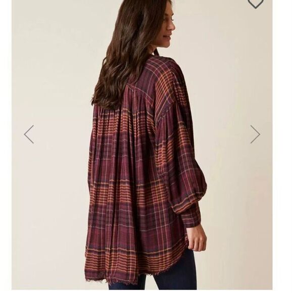 Free People Come On Over Oversized Plaid Shirt top Size XS boho lagenlook - Picture 3 of 10